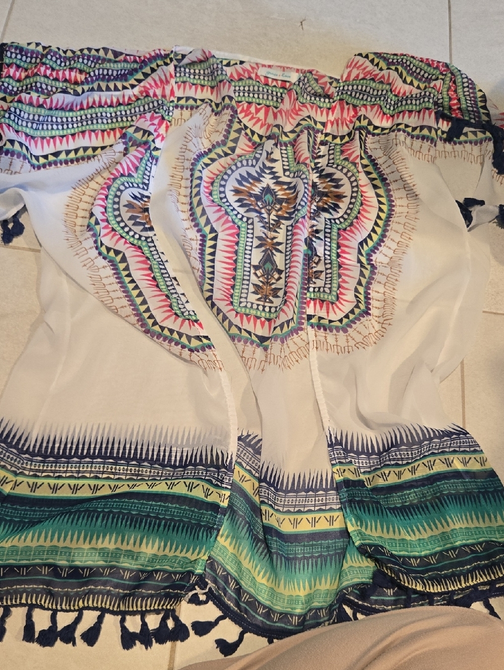 Multicolor Geometric Print Swim Suit Cover Up - Pink, Green, Blue, Gold